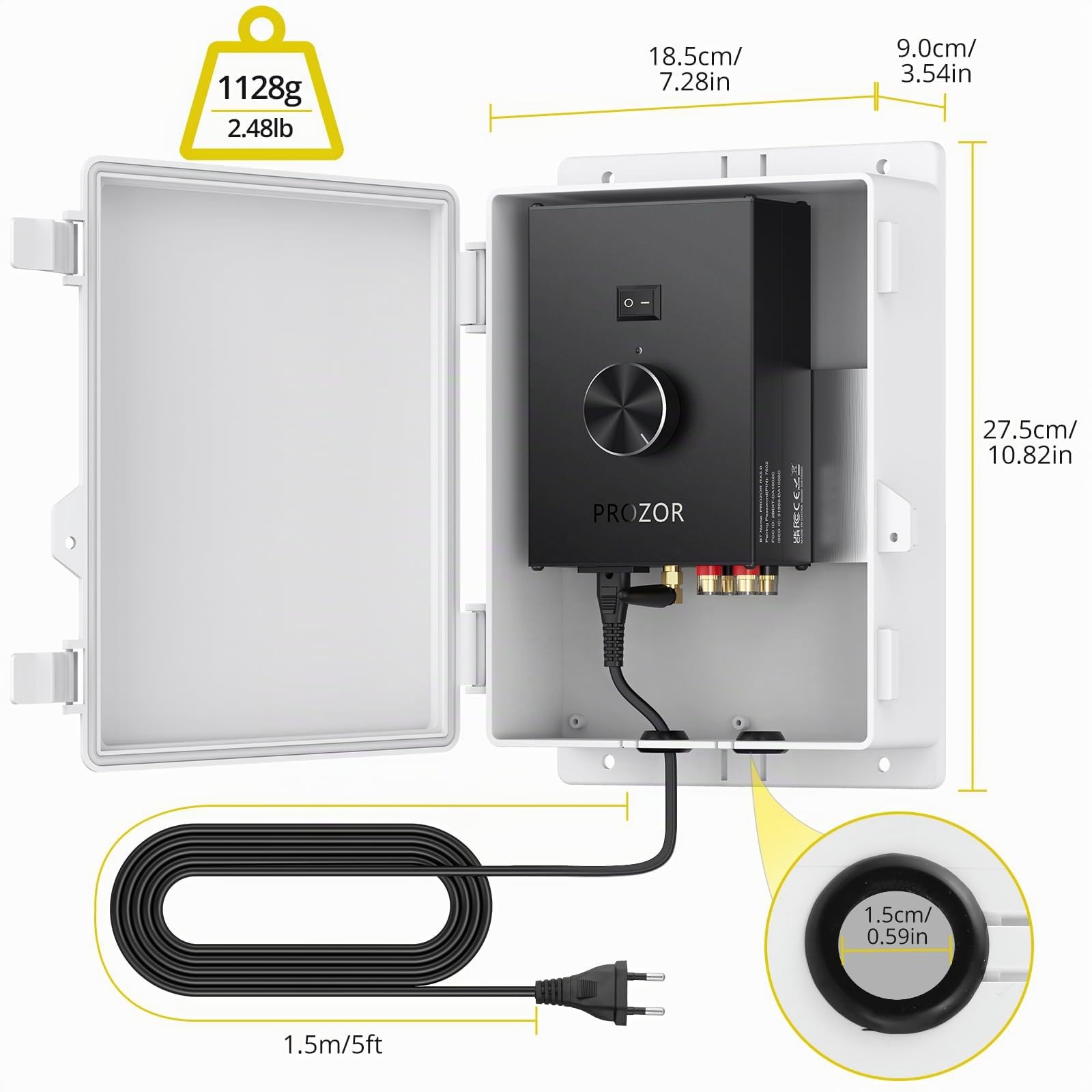 PROZOR Amplificador de Potencia Bluetooth 5.0 HiFi 200W+200W Amplificador de Audio Estéreo con Chip TPA3221 Caja de Montaje Impermeable para Altavoces Pasivos al Aire Libre Terraza Piscina o Garaje | Caja protectora resistente a salpicaduras receptor inal