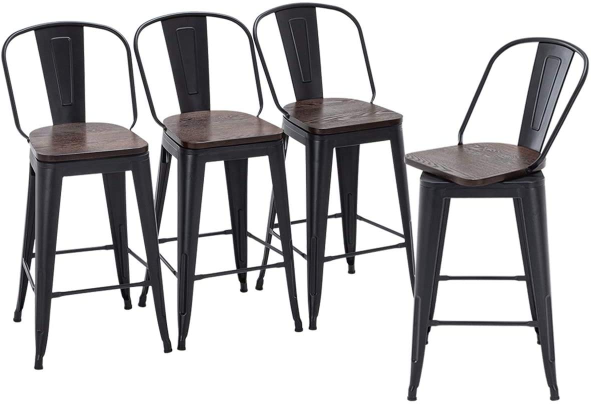 Buy Yongqiang 24" Swivel Bar Stools Set of 4 High Back Metal Counter