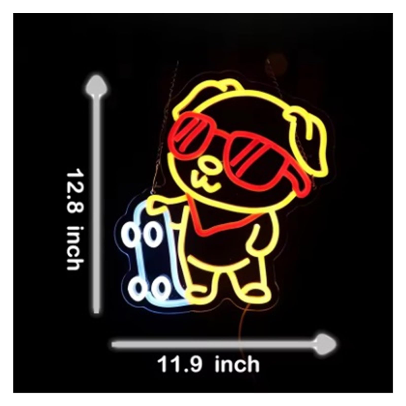 Scritta luminosa Insegna Al Neon Con Occhiali Da Sole E Skateboard Luce Dimmerabile Per Amanti Dei Carlini Negozio Camera Da Letto Bar Sala Giochi 32.5cmx30.2cm