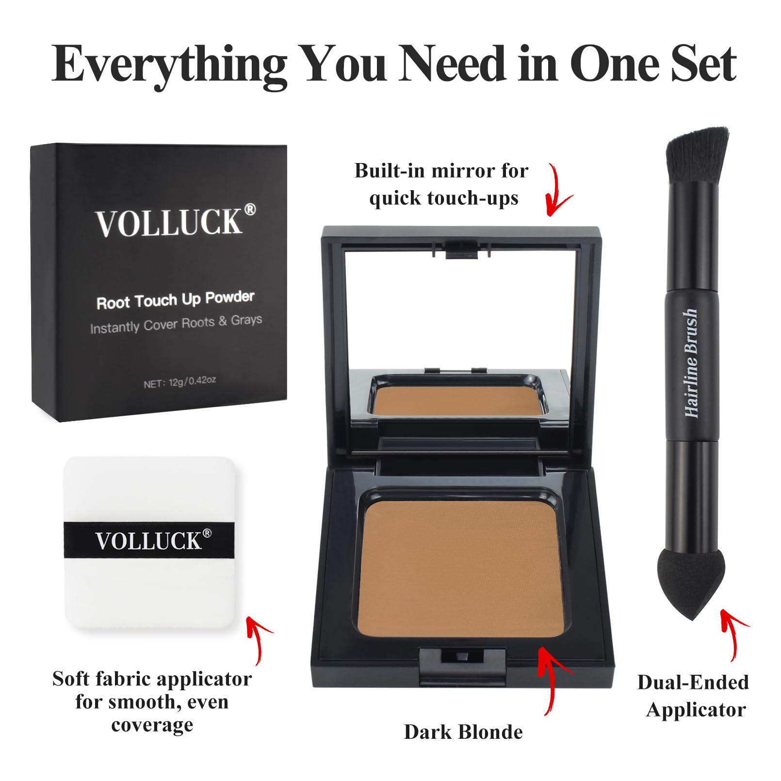 VOLLUCK Root Touch up Powder 12g, Covers Grey Roots & Conceals Thinning Hair, Hairline Powder for Men & Women, Natural Look - Image 2