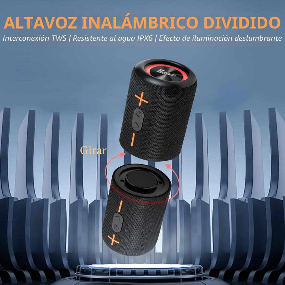 CYBORIS Altavoz Bluetooth portátil 2 en 1, Resistente al Agua, con Sonido estéreo Fuerte de 20 W, 24 Horas de reproducción, emparejamiento inalámbrico Real para el hogar, al Aire Libre o Viajes