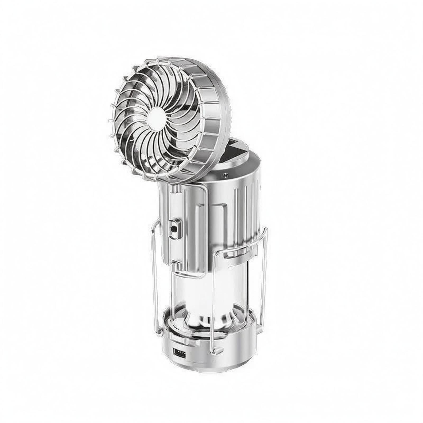 Camping Lantern Fan Multi Function Solar Lantern Fan USB Charging Renewable Camping Light for Tent, Desktop Silver-image-19