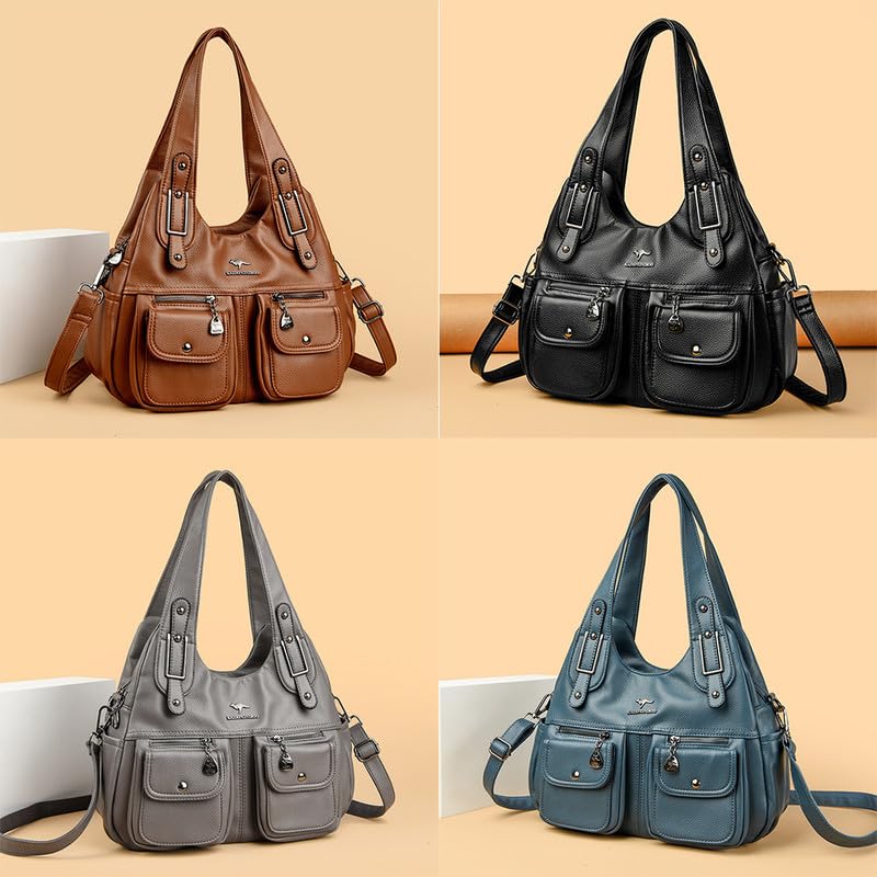 Borsa Bauletto Hobo Borsa a mano con Tracolla da Donna in Pelle Sintetica Borsa a spalla Donna Sacchetto Moda Borse Manici Lunghi Borsetta Borsa a tracolla Nero