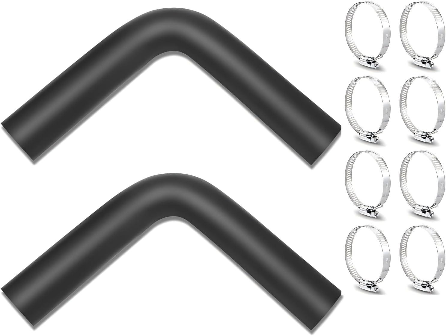 2 set 2" ID Gasoline Fuel Filler Neck Hose with 8 Clamps - 15 7/8" 90 Degree Gas Tank Fuel Filler Hose Replacement (2" ID 90 Degree)
