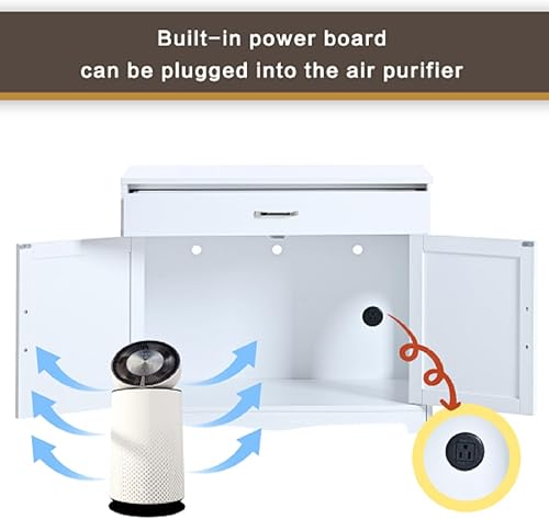 Miniatura 5 de Caja de arena para gatos, caja de arena con enchufe oculto, 2 puertas, almacenamiento para baño con cajón, color blanco