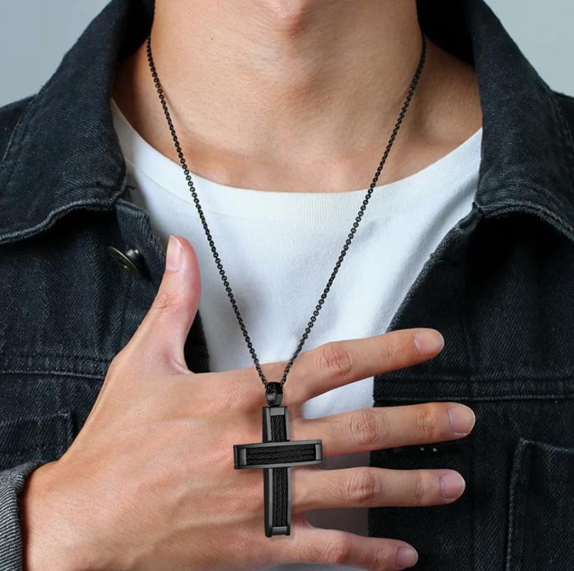 Cross Necklace for Men Stainless Steel Lager Christian Cross Pendant Necklace Jewelry Gift for Men Father - Image 5