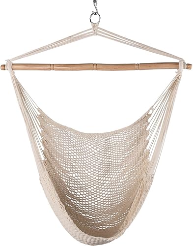 Lazy Daze Hamacas silla colgante Caribe silla columpio hamaca con cuerda de algodón suave 40 pulgadas de madera dura barra esparcidor de ancho