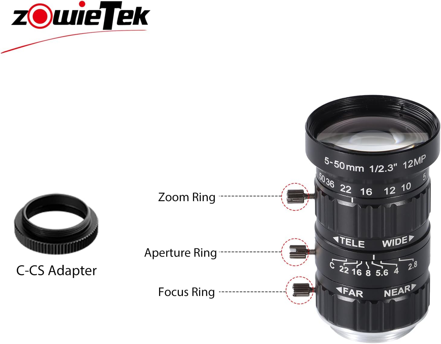 zowietek 4K NDI | HX3 POV Box Camera PoE, ZowieCAM 5-50mm 12MP C-Mount Low Distortion Zoom Lens