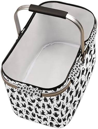 Miniatura 10 de Cesta de picnic plegable negra de cártamo, cesta grande plegable de mercado, marco de aluminio, lindas cestas de compras, reutilizables, para