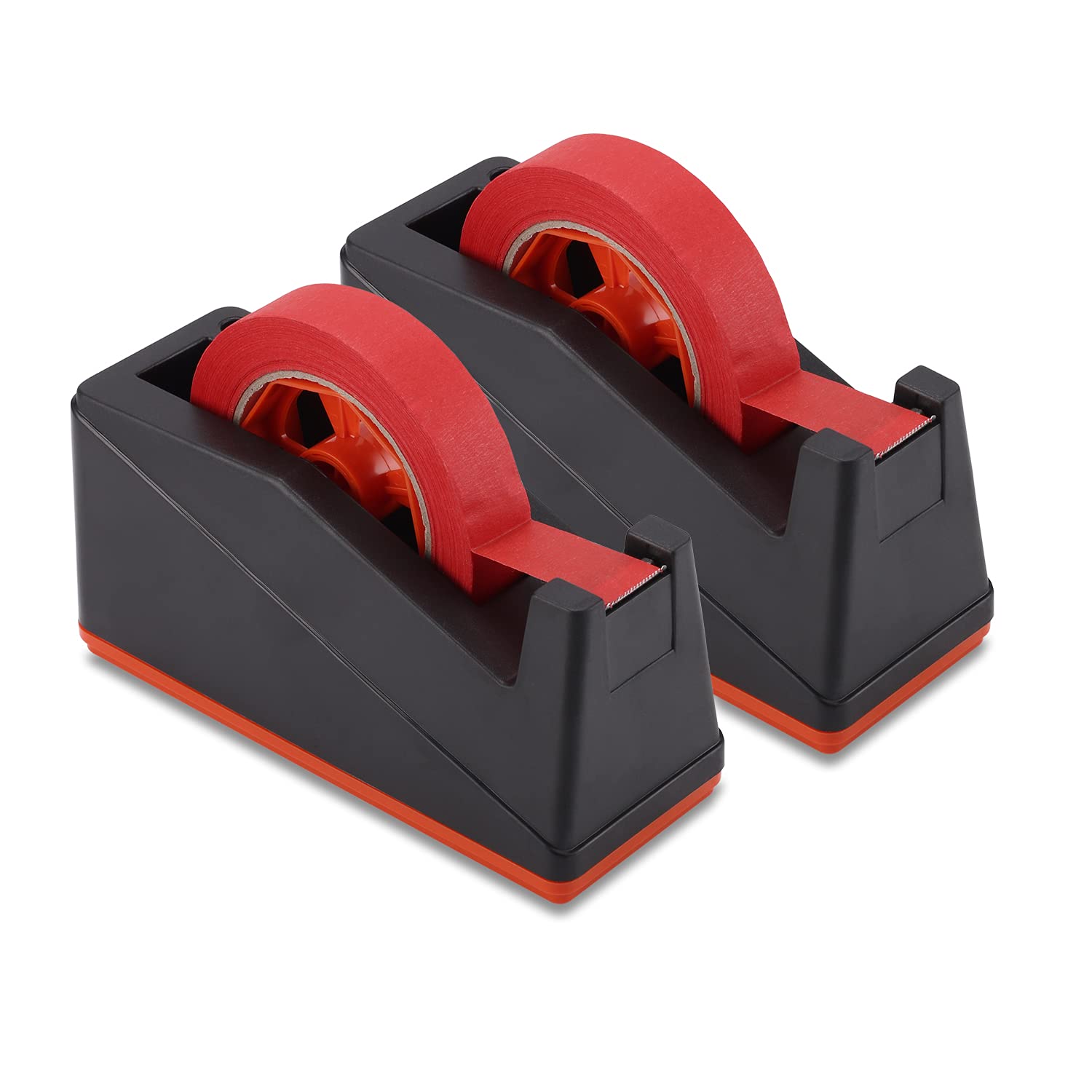 Lichamp 2 Pack Orange Painters Tape 1 inch and 2 Pack Desktop Tape Dispenser Holder with Large 3 inch Core for Masking Tape