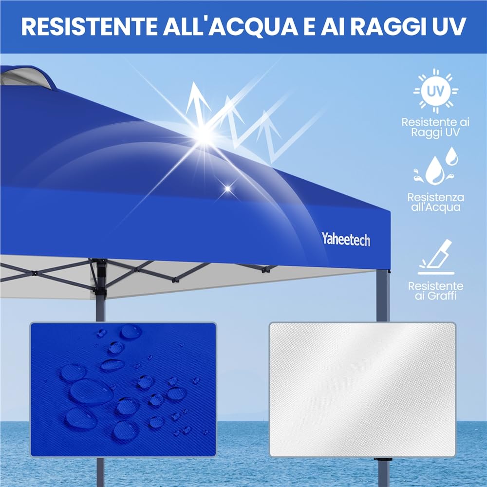 Yaheetech Gazebo Pieghevole 3x3 M da Giardino con Ruote per la Mobilità Tenda Esterno con Sistema di Clic Pop-up Regolabile in Altezza per Festa Spiaggia Blu