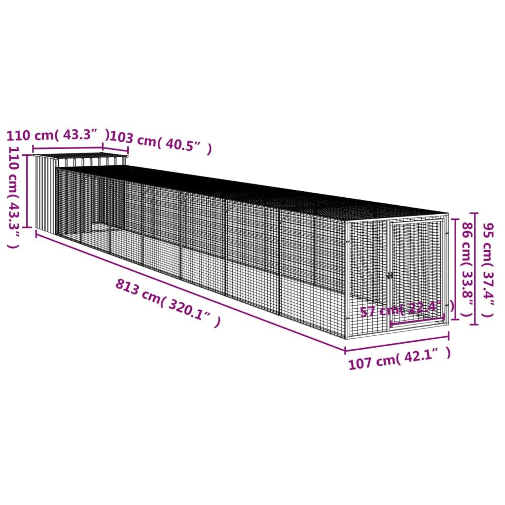 jaula de pollos con caño antracita 110 x 813 x 110 cm jaula de pollo galvanizado acero jaula de pollo, estiércol para aves de corral para gallinas, gansos, palomas y codornices