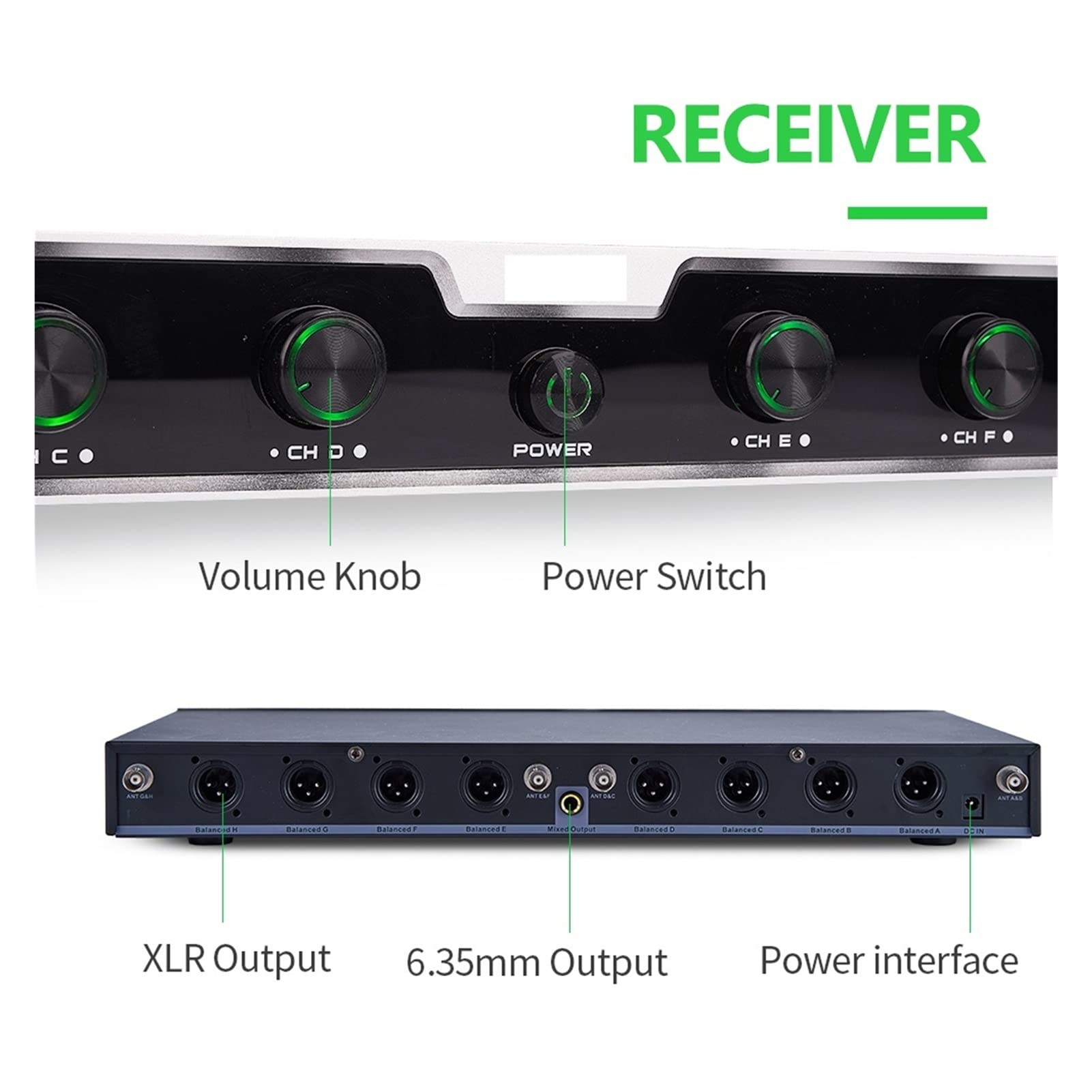 CLEIDE Mixer Audio, 8 canali Professionisti Uhf di Microfono Wireless 8 Mic HATHEDD Mic Reception Stabile for Chiesa del Page della Karaoke Facile da Usare e Controllare, Compatibile con PC
