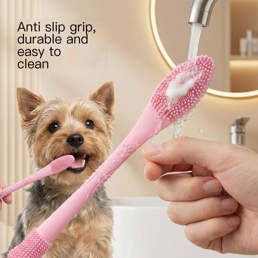 Cepillo de dientes de cerdas suaves for perros y gatos, diseño de doble cabezal antideslizante for una fácil limpieza(Green)