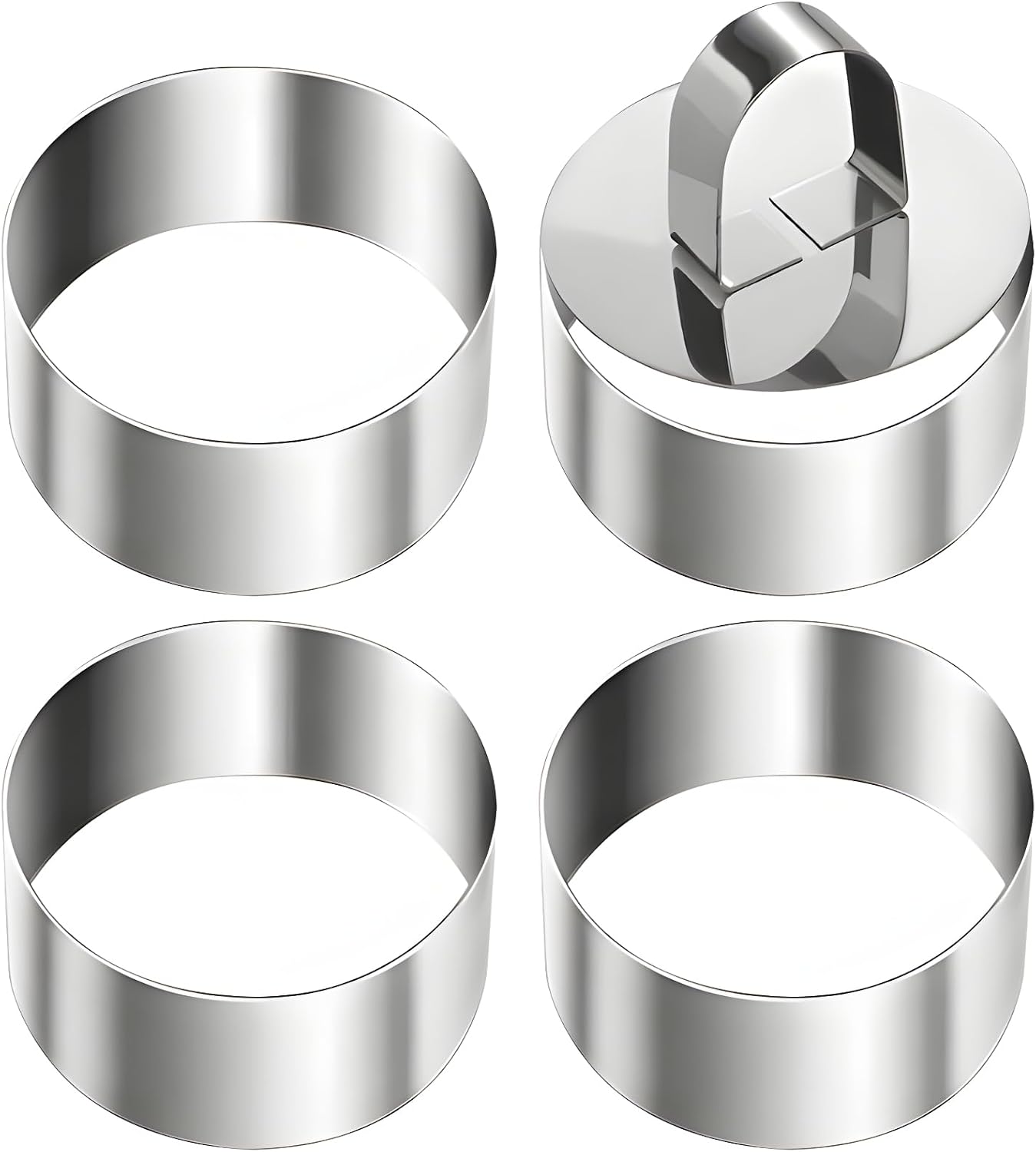 8-Piece Set Of 3-Inch Round Cake Rings With 2 Pushers, Stainless Steel Molds For Mousse, Pastries, Cookies, And Layered Cakes