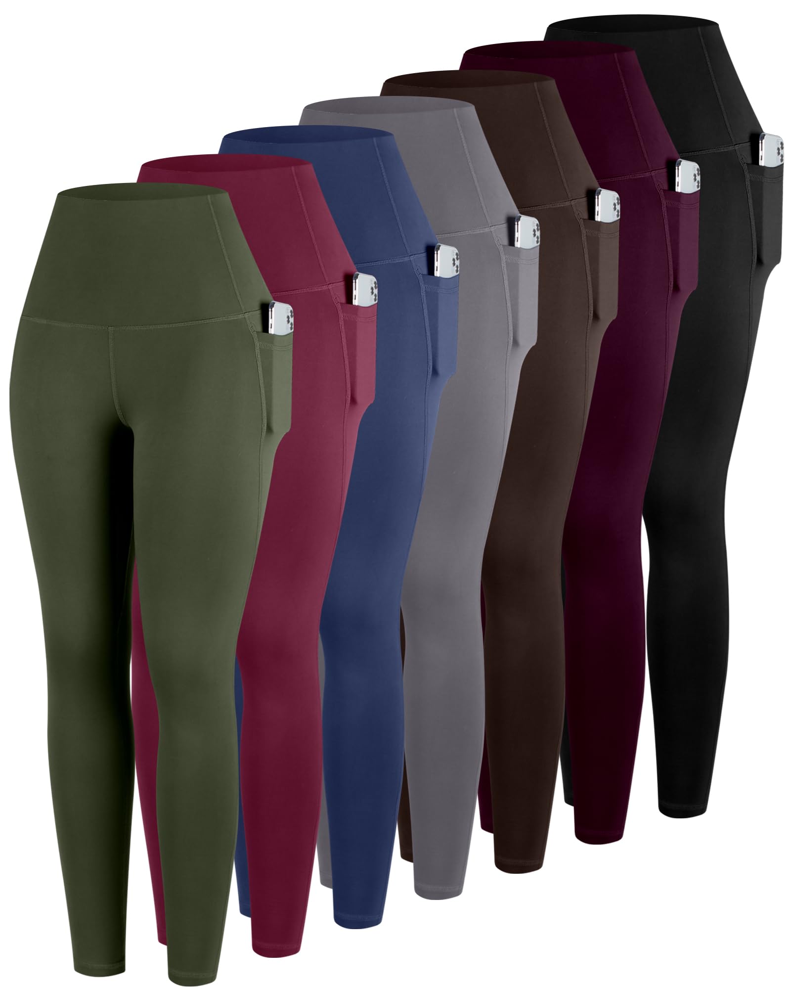ATHVOTAR Leggings with Pockets for Women, 7 Packs High Waisted Workout Tummy Control Yoga Pants