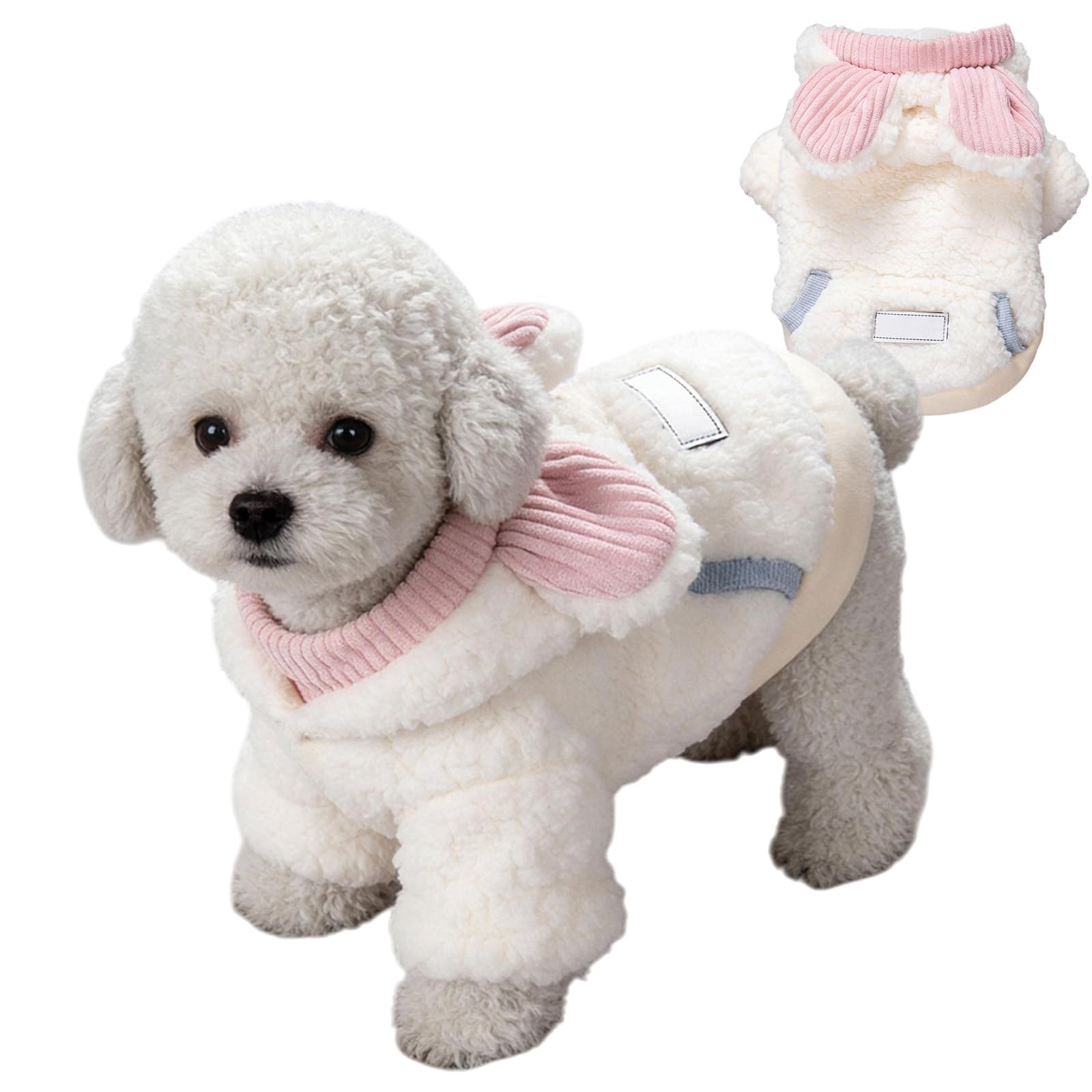 Dog Jumper for Small Dogs, Plush Dog Pyjamas for Cold Weather, Warm Fleece Pyjamas, Perfect Dog Jacket Chihuahua, for Small, Medium Dogs and Cats (White, L)