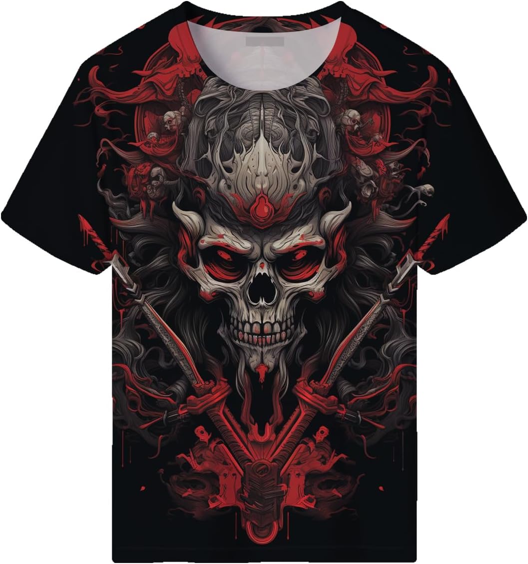 Men's Darkness Warrior T-Shirt Funny 3D Graphic Skull Warrior Summer Short-Sleeved Shirt - Image 3