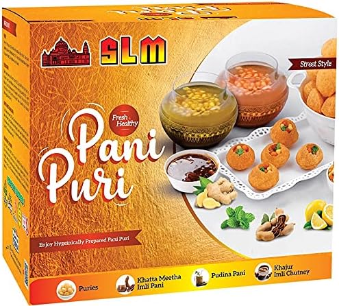 SLM Pani Puri Golgappe Puchka Kit With Ready To Fry Puris and 2 Flavours Of Pani with Khajur Imli Chutney. 225g