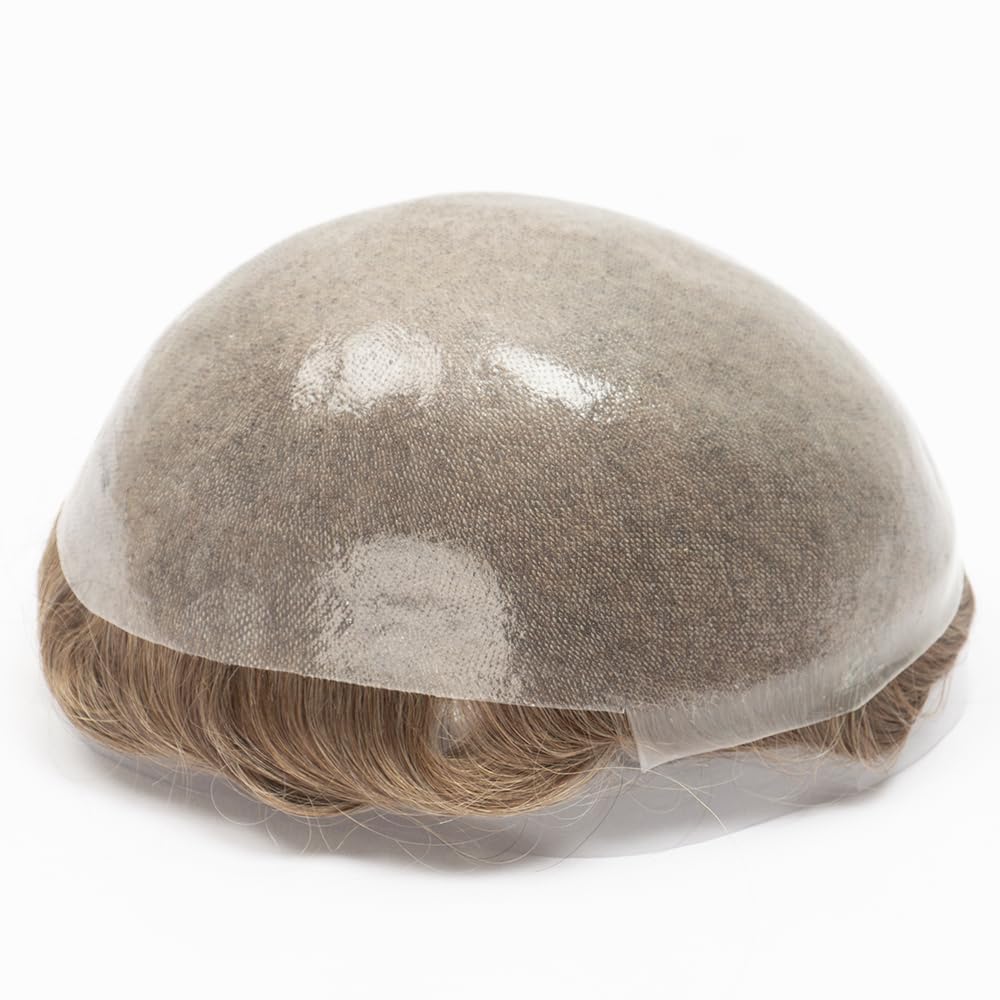 Tupecik męski Toupee Hair for Men 0.06mm Poly Skin Human Hair Men's Toupee Durable PU Toupee Hair System for Men Peruki(Dark Ash Blode,7x9)