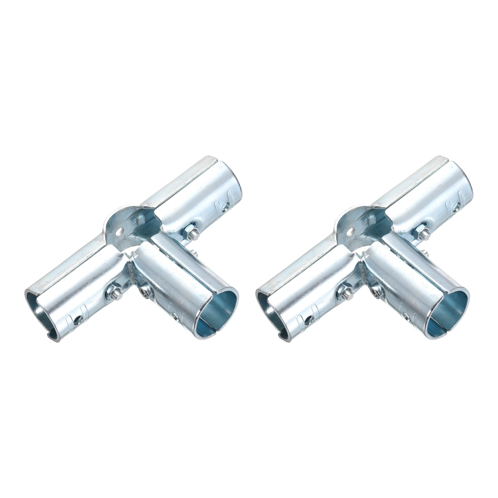 sourcing map 2Pcs End Rail Clamps Fit for 1-1/4" Conduit Carbon Steel 2.3mm Thick 4-Ways Chain Link Fence Fittings Galvanized Pipe 4-Ways Connectors with Bolts & Nuts for DIY Shelf Rack Cart