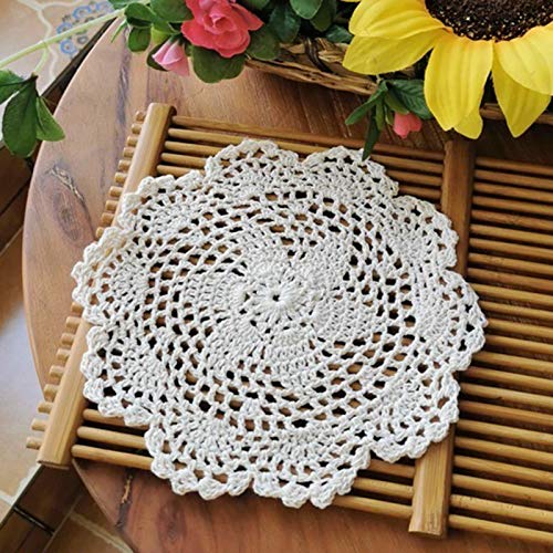 Phantomon 8 Inch Doilies Crochet Round Lace Doily Handmade Placemats 100% Cotton Crocheted Coasters, Flower Design, Pack Of 8 (Beige) #TOP1