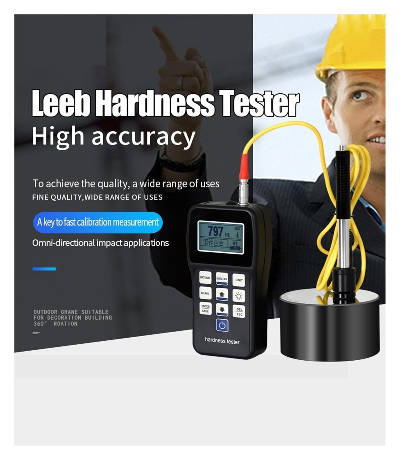 Tester Durezza, Tester di durezza Leeb Misuratore di rimbalzo portatile Durometro HL、HB、HRB、HRC、HRA、HV、HS for metallo acciaio HAR-100
