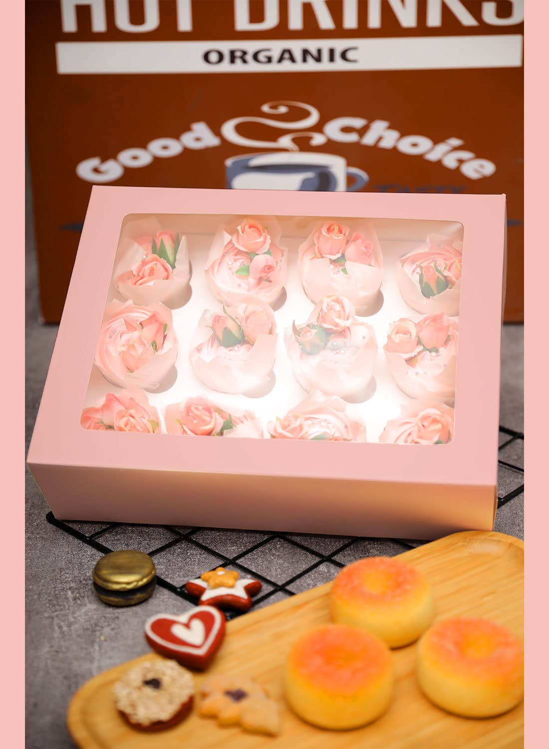 15 Scatole Per Cupcake UNIQU Con Finestra, Pop-up Automatiche, In Kraft, Con Inserti E Adesivi Sigillanti, Dimensioni 34x26x9 Cm