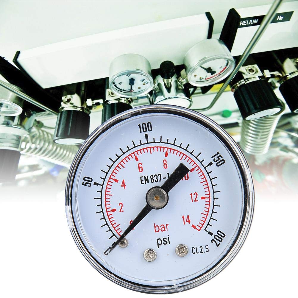 Mechaniczny manometr, 1/8 cala BSPT Osiowy manometr do powietrza, oleju i wody (0-200psi,0-14 bar)