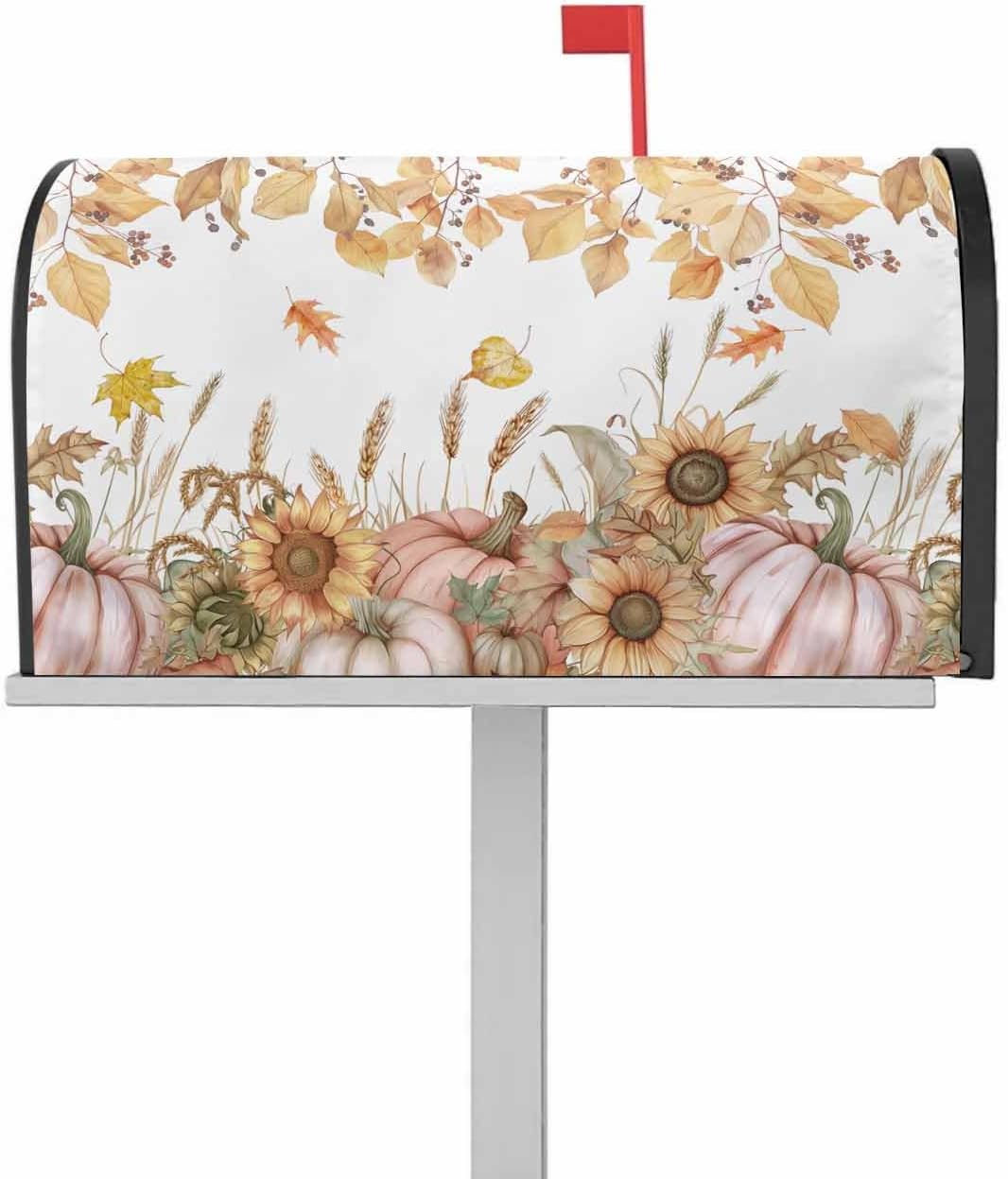 Fall Hedgehog Magnetic Mailbox Covers Standard Size 18x21 Inch, Pine Cones Fall Pumpkin Harvest Mailbox Wraps Mailbox Post Cover Thanksgiving Autumn Holiday Mailbox Decor for Outside Garden Yard