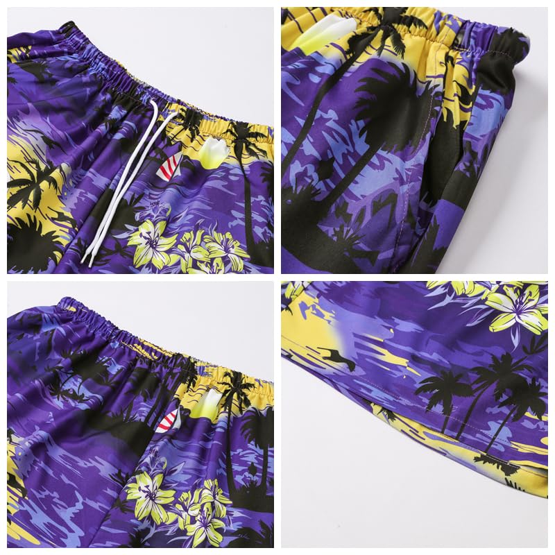 Image of Cromoncent Boy and Men Hawaiian Outfits Short Sleeve Shirts and Shorts Hawaiian Suits Beach Tropical 2 Pcs Vacation Sets