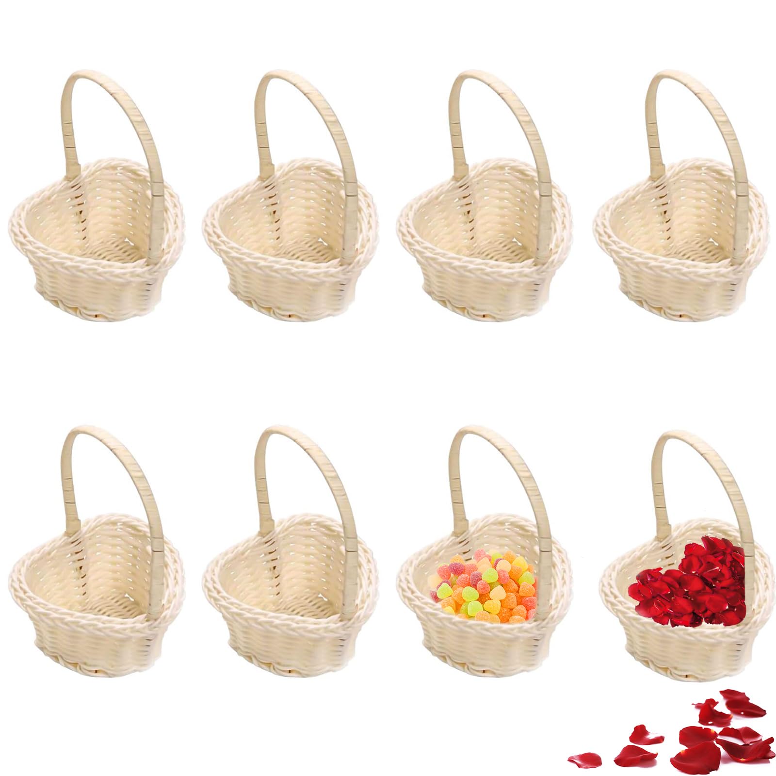 Cestini in Vimini con manico 8 Pezzi Cestini da Matrimonio Cestini in Rattan con Manico Cestini Vimini Cesto Picnic Mini Cestini di Vimini per Matrimoni o Come Decorazione