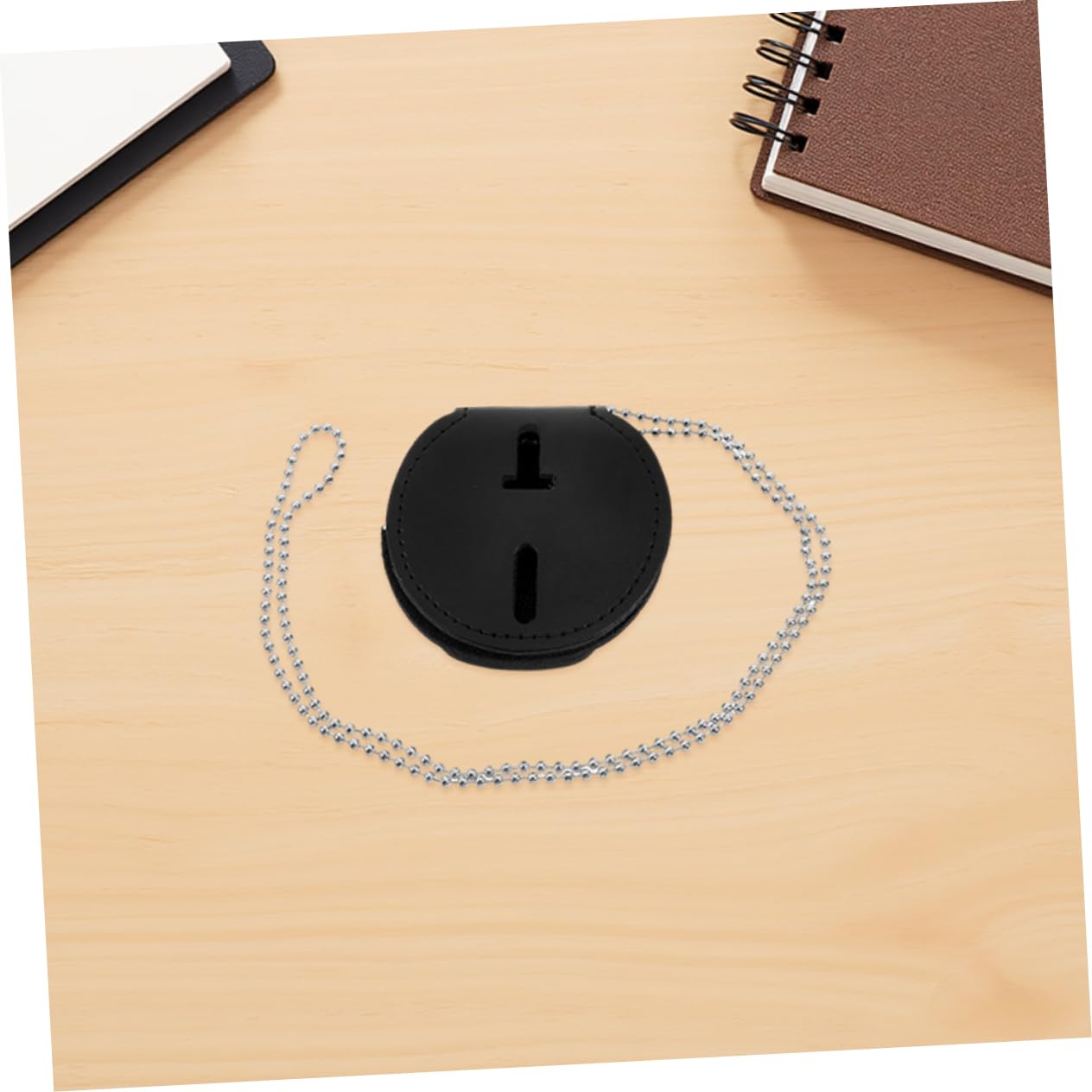 Porta Badge Circolare Nero 7 Pezzi in Pu con Catena e Clip