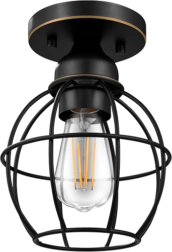 Miniatura 2 de Lámpara de techo semiempotrada, lámpara de techo industrial, montaje de techo con pantalla de jaula de metal, lámparas colgantes para dormitorio,