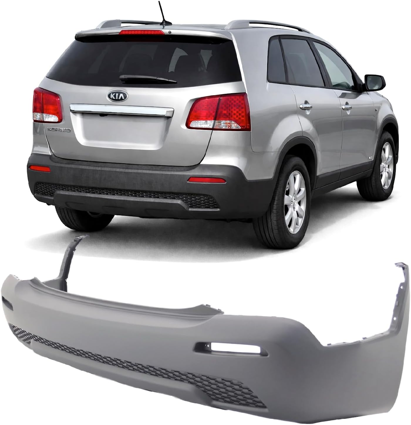 FitParts Compatible With Rear Bumper Cover 2011 2012 2013 Kia Sorento EX LX SX 11 12 13. New, Textured. W/o Parking Aid Sensor Holes. W/o Tow Hook Hole. 866111U000 KI1100155