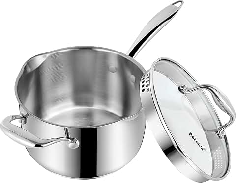 Rorence 3.7 Quart Stainless Steel Induction Sauce Pan with Lid | Stainless Steel Pot Saucepan with Pour Spo...