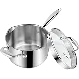 Rorence 3.7 Quart Stainless Steel Induction Sauce Pan with Lid | Stainless Steel Pot Saucepan with Pour Spo...