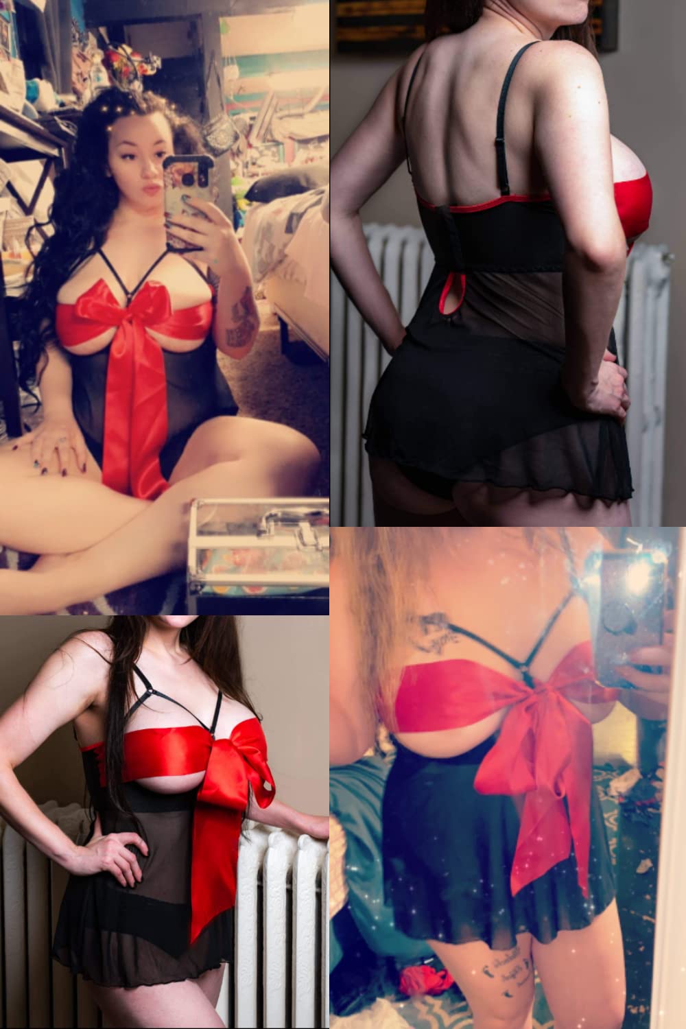 Ella Lust Unwrap Me Lingerie for Women - Sexy Valentines Day Plus Size Babydoll for Him Red Open Bow Teddy Outfit