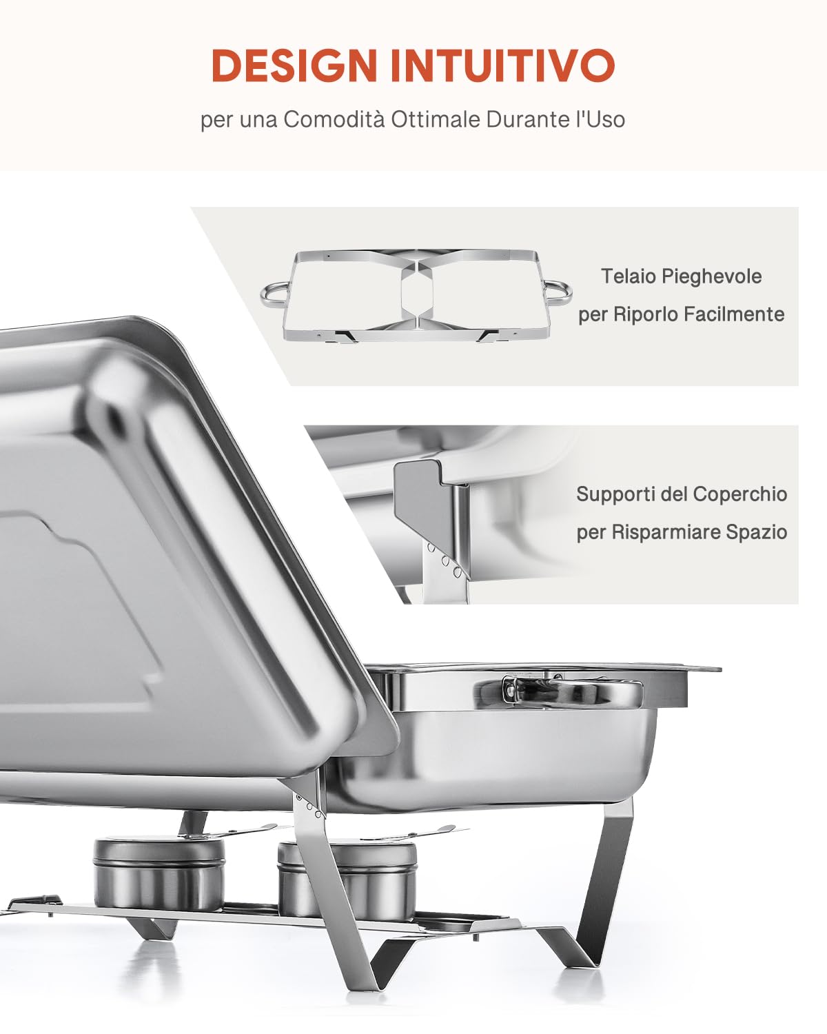 VONLUCE 9L Chafing Dish Set 6 Pezzi Scaldavivande in Acciaio Inox Contenitore Vassoio di Riscaldamento Pentole di Riscaldamento Chafing Dish per Buffet di Catering e Feste (12 x GN 1/2)