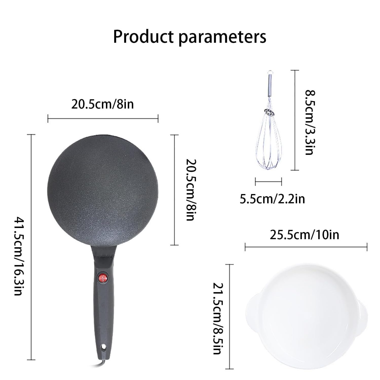 Crepe Maker elettrico, padella antiaderente da 20,3 cm con piastra per immersione e frusta per uova, riscaldamento rapido completamente automatico, controllo automatico della temperatura per crepes