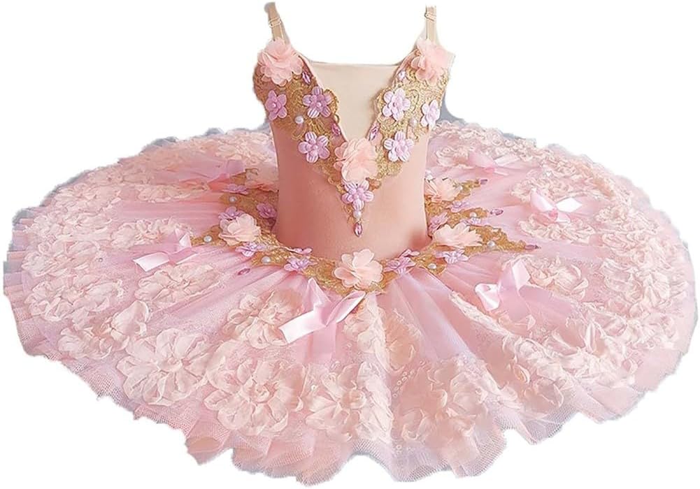 Girls Sequin Ballerina Dress, Kids Ballet Dance Costume with Tulle Skirt, Sparkly Performance Tutu for Recital