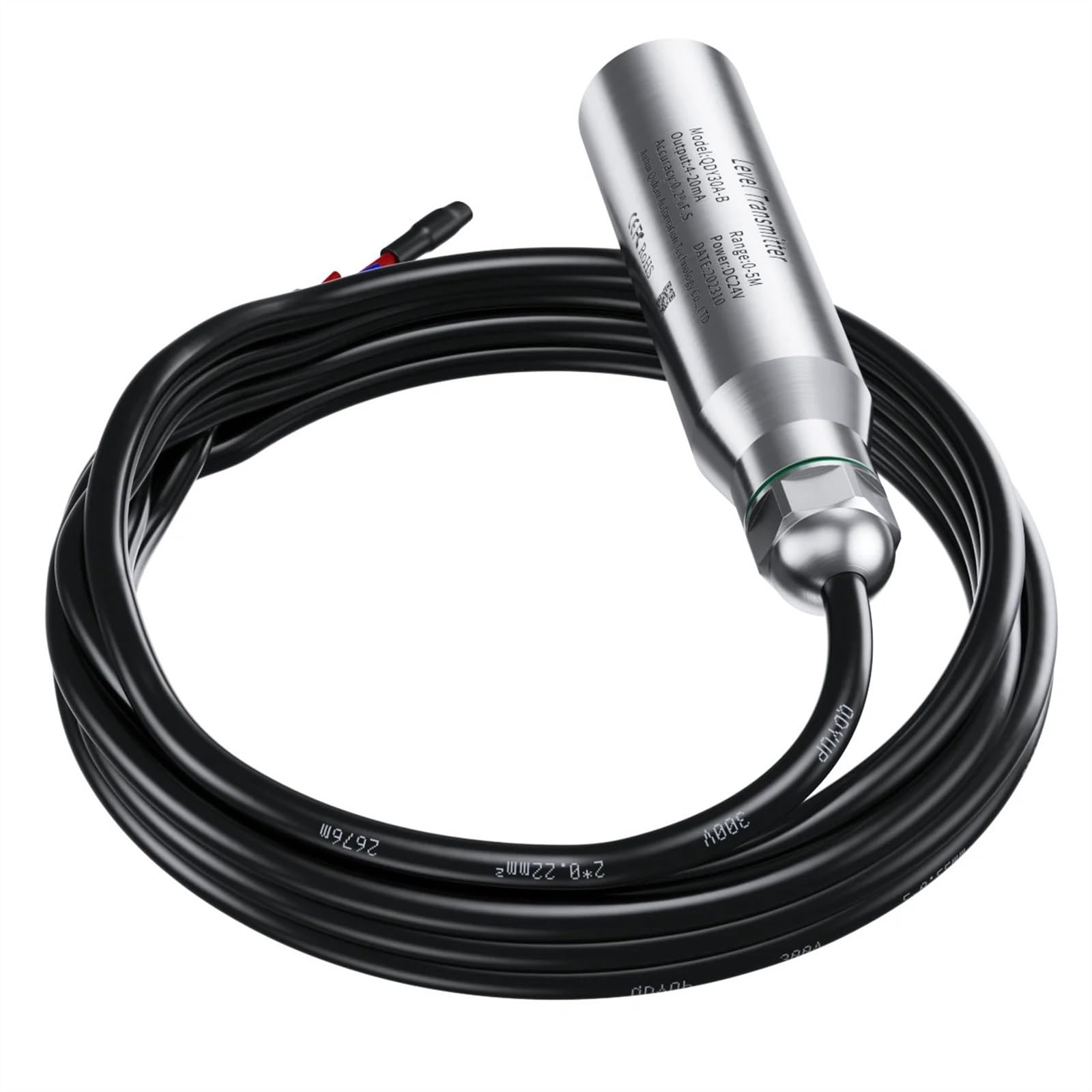 Sensor de Nivel de Agua Sumergible de 0-5m 4-20mA 0-10V transmisor de Nivel de líquido transmisor de Sensor de Nivel de Agua RS485(Output 0-10V,5M Range 5M Cable)