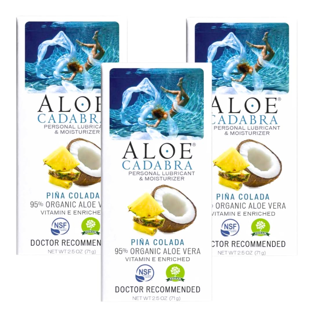 Aloe Cadabra Flavored Personal Lubricant and Vaginal Moisturizer, Organic Edible Aloe Lube for Men, Women and Couples, Non-Staining, pH Balanced, Toy Compatible (Pina Colada, 2.5 Ounces, 3 Pack)