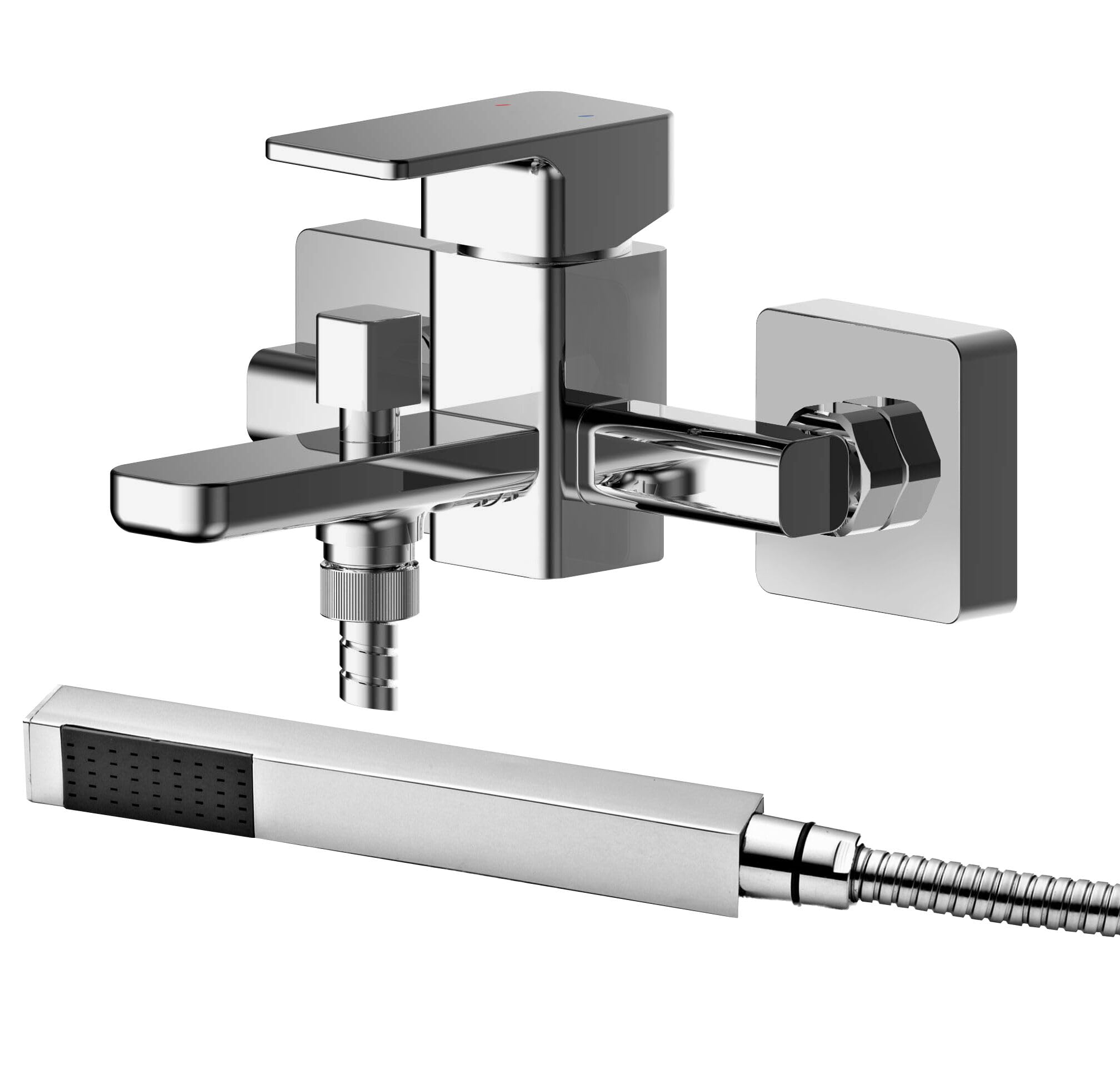 Balterley Wall Mount Square Bath Shower Mixer Tap - Chrome Finish - Contemporary Design