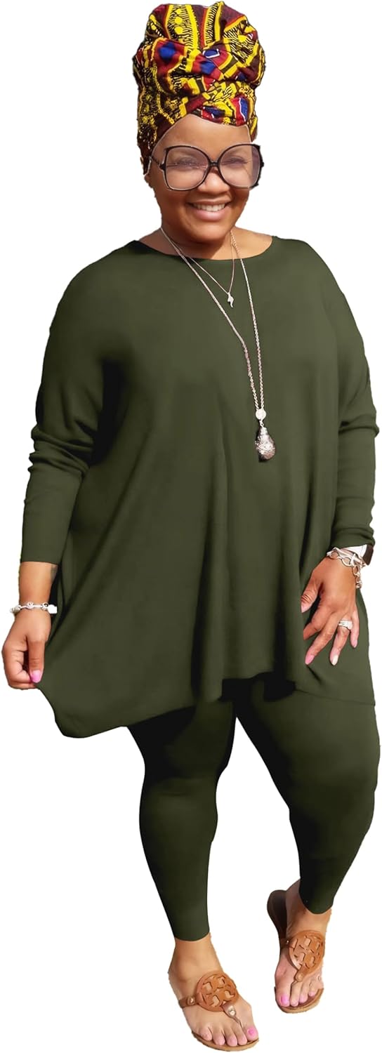 Women's Plus Size Two Piece Outfits Loungewear Sets Long Sleeve Oversized Tshirts Sweatpants Sweatsuits Sets