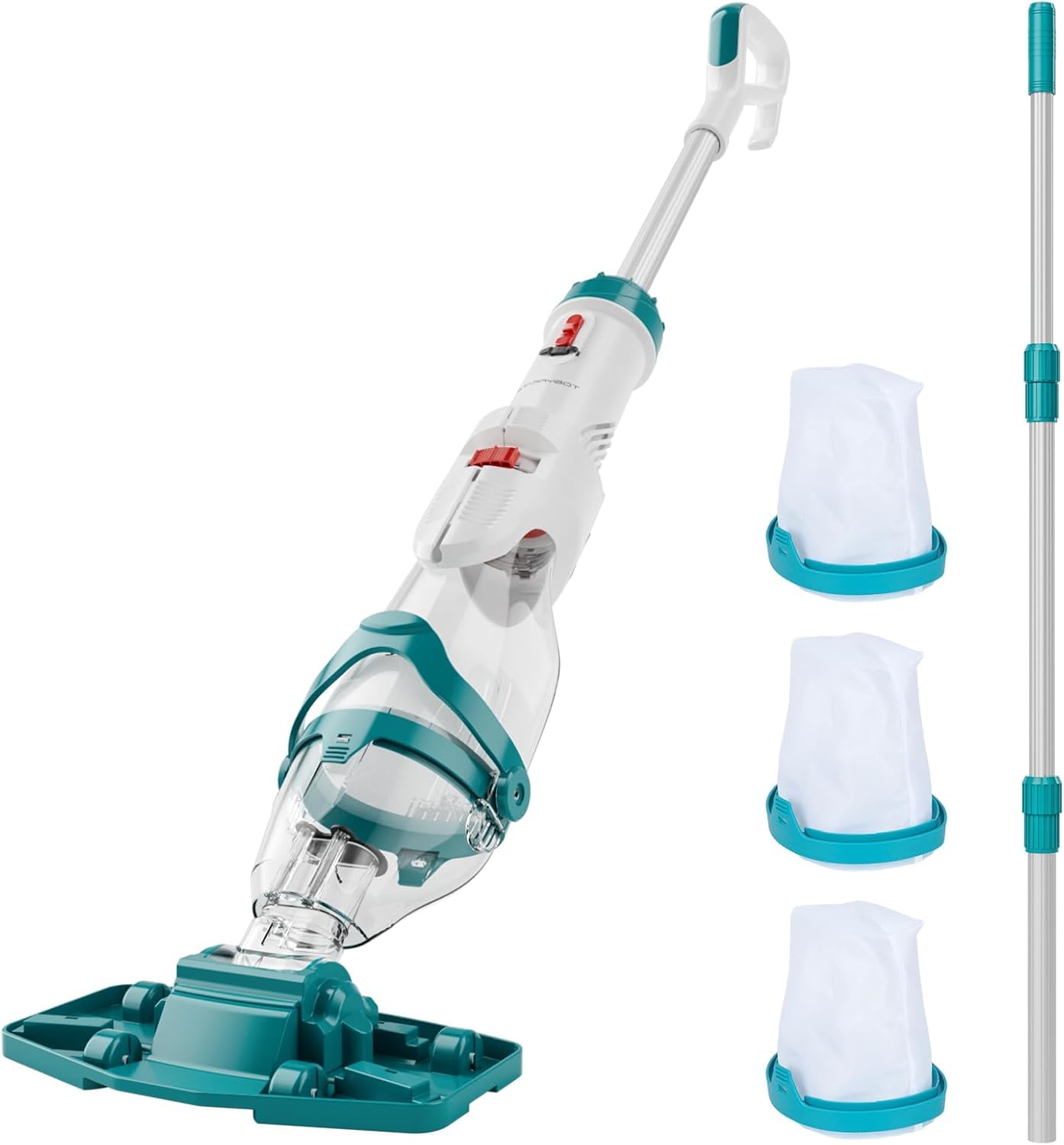 STARRYBOT Cordless Pool Vacuum Cleaner with Telescopic Pole, Handheld Pool Hoover with 2 Cleaning Modes, 72 L/min, 3 Filter Bags, 60 Mins Runtime, for Above Ground Pools, Hot Tubs & Spas, Blue