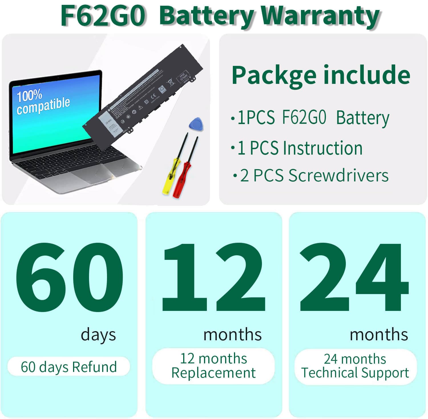 Amazon.com: 38Wh F62G0 Laptop Battery Fit for Dell Inspiron 13
