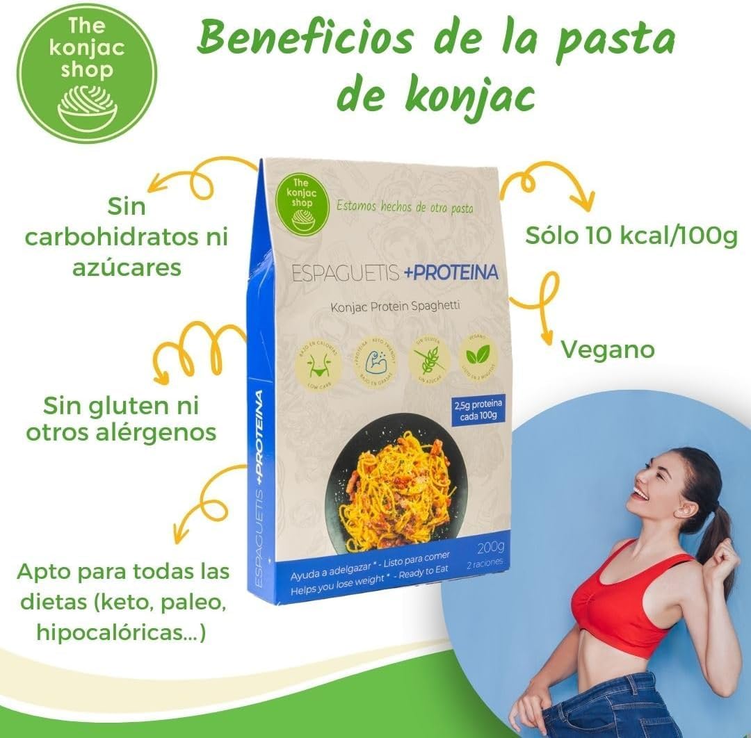 The Konjac Shop - Espaguetis Konjac + Proteína Keto 5 Pack (270g) Shirataki Sin Gluten Bajo en Calorías y Carbohidratos