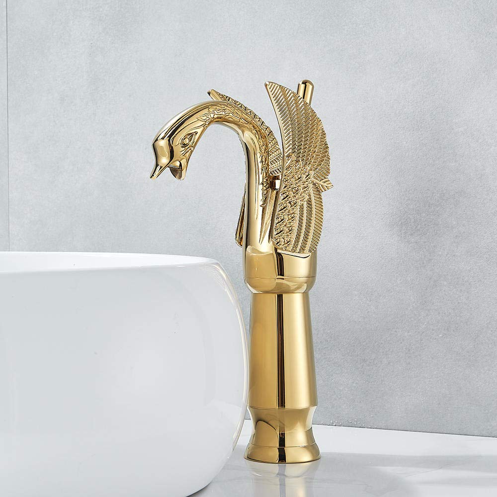ASerZenith Bath Basin Brass Faucet Cold and Hot Water Taps Bathroom Mixer Basin Tap-Gold Polish(Gold Polish)