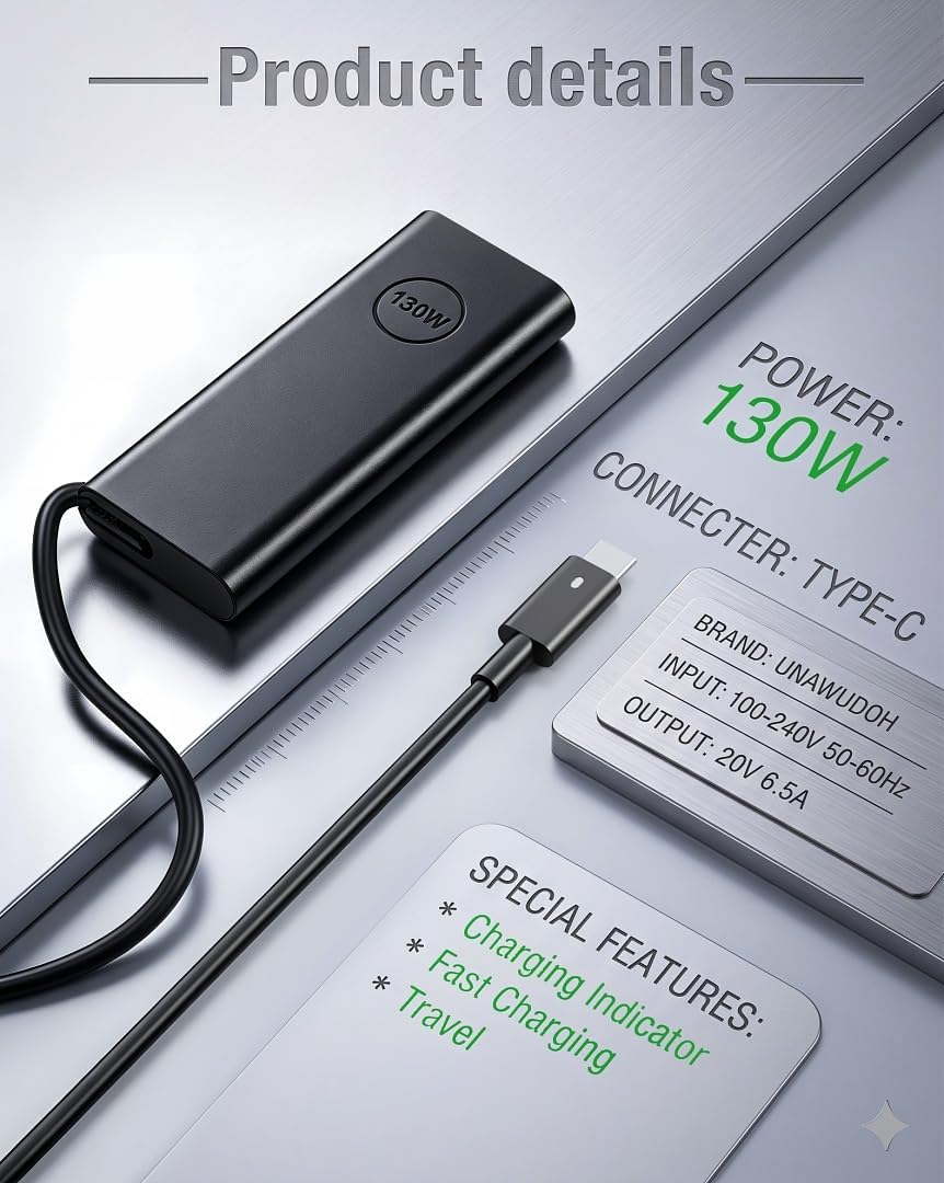 130W USB C Laptop Charger Compatible with Dell XPS 15 17 9575 9500 9510 9520 9530 9700 9710 9720 9730 Precision 5530 5550 5560 5570 5750 5760 5770 Latitude 5401 5411 5501 5511 5520 Power Supply Cord